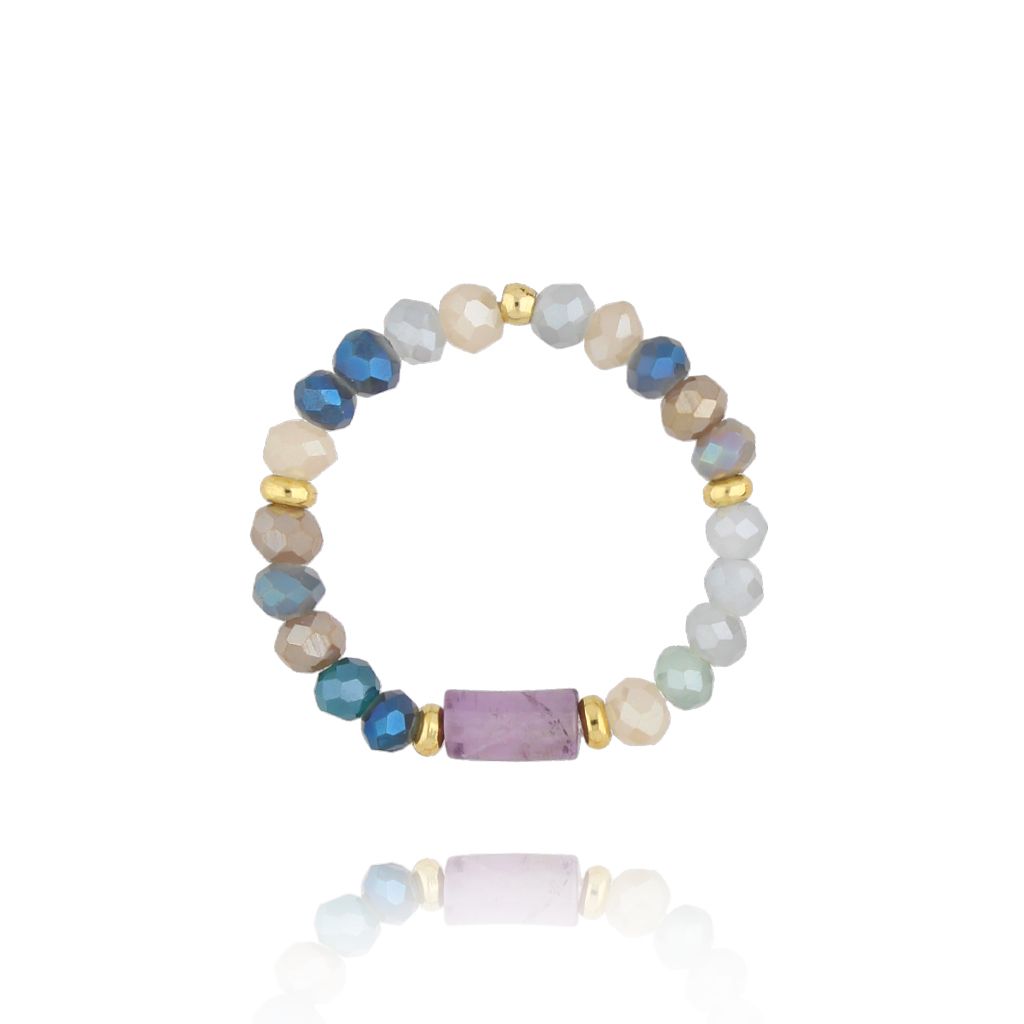 Pierścionek z kryształkami i ametystem PSC0591 - By Dziubeka