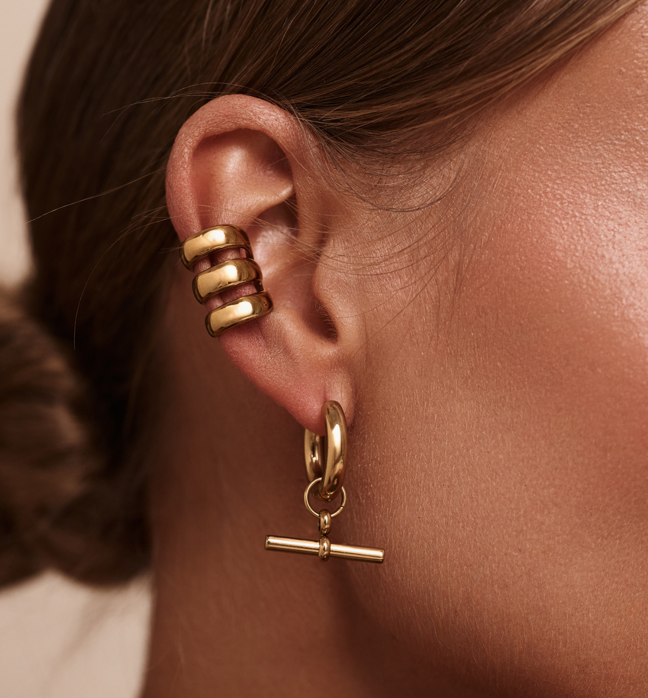 Nausznice złote potrójne KSY0463