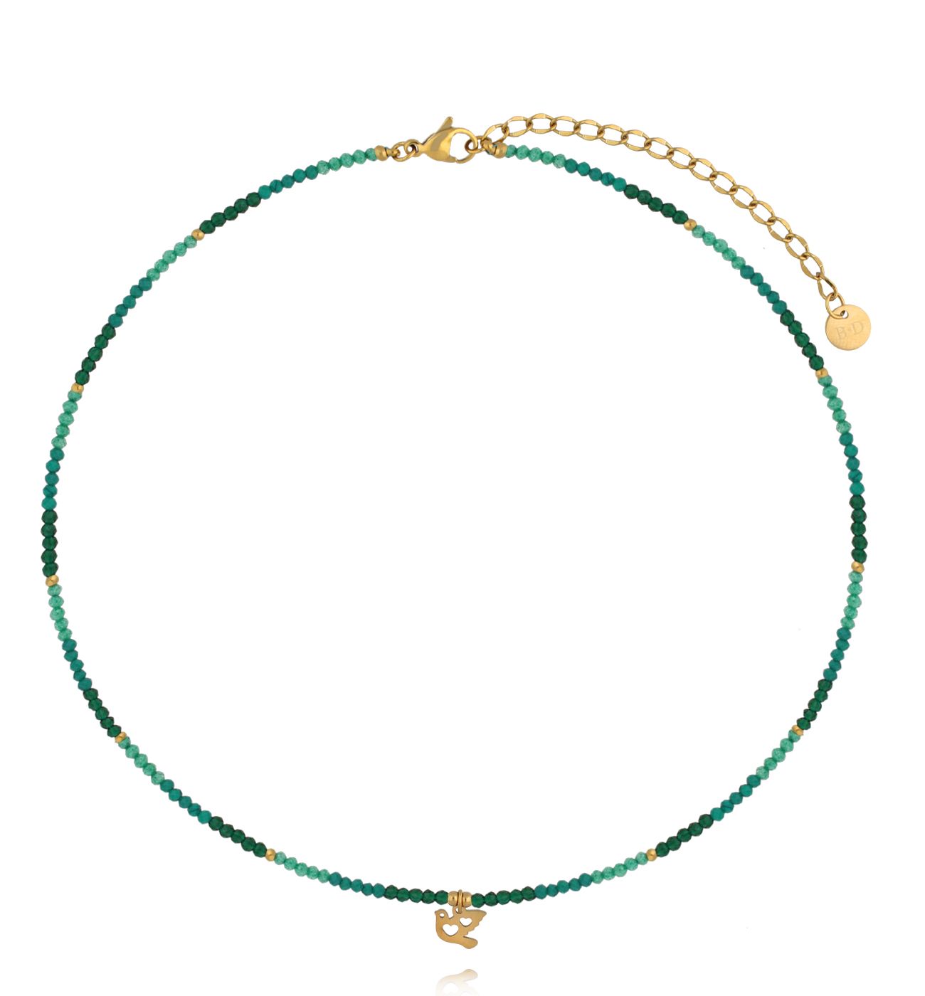 Naszyjnik zielony z zawieszką ptaszkiem NTW1633