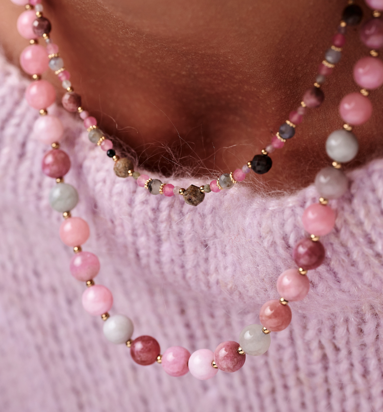 Naszyjnik z różowymi jadeitami - By Dziubeka