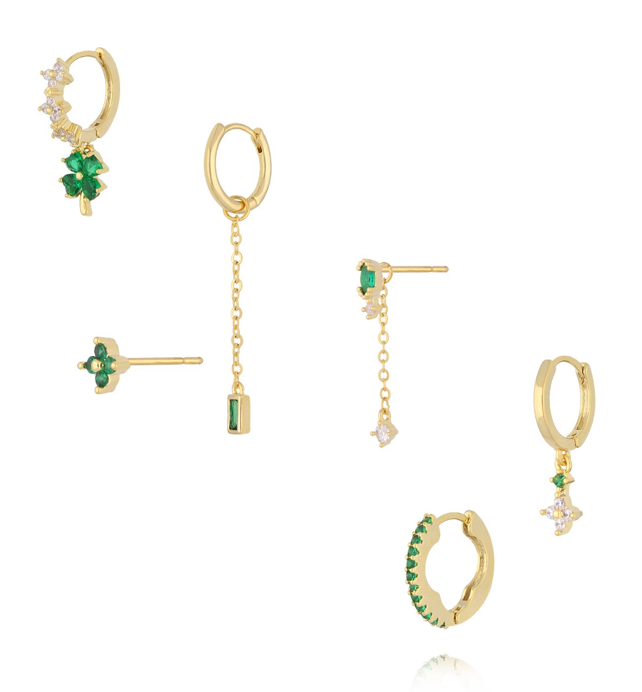 Zestaw złoconych kolczyków z zielonymi kamieniami KMB0071 - By Dziubeka