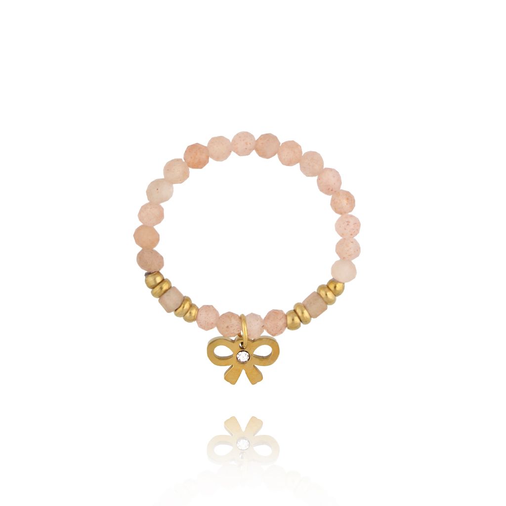 Pierścionek z kamieniami słonecznymi i kokardką - By Dziubeka