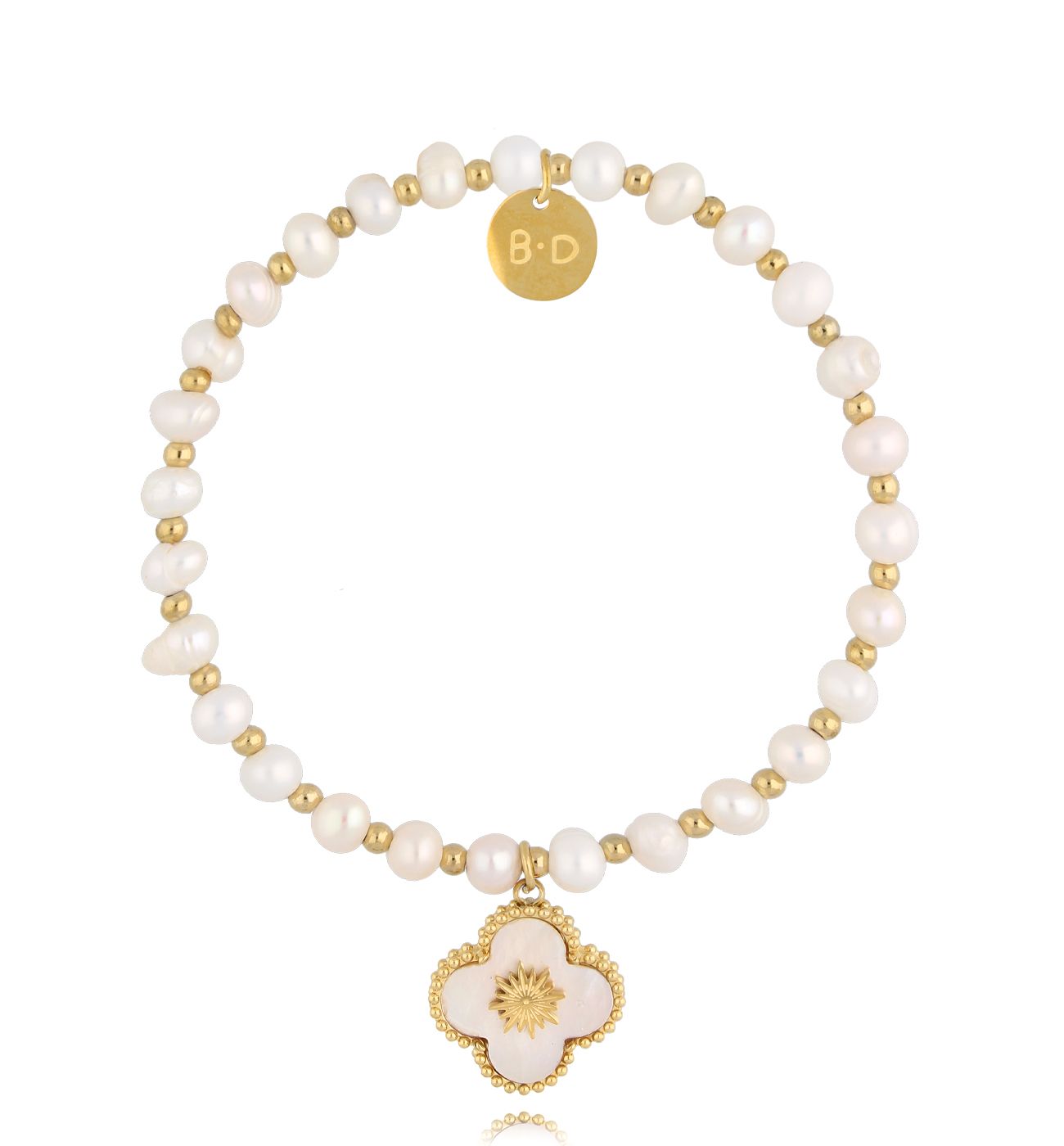 Bransoletka z perłami i koniczynką BPE0101 - By Dziubeka