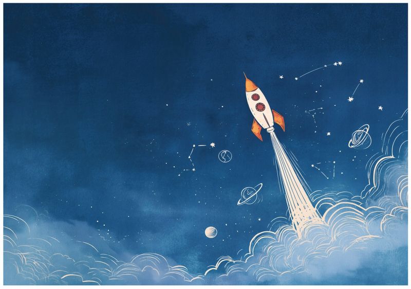 Fototapeta WALLARENA Dla Dzieci Na Flizelinie Dla Chłopca Niebo Rakieta Niebieski 350x250 cm 16364VX7 1 szt.