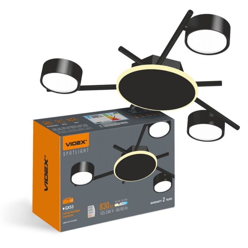 Lampa sufitowa Videx spotGX53 czarna 3xGX53x30W IP20 - 1 szt