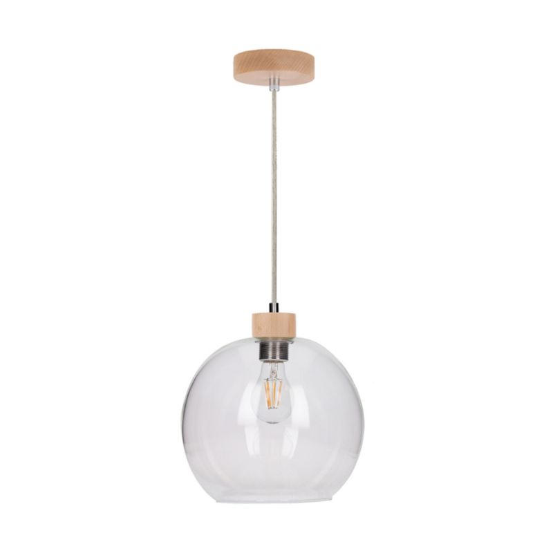 Drewniana Lampa Wisząca SPOT Light 1xE27 Max.60W Naturalna Brzoza FSC z Transparentnym Szkłem, 1szt.