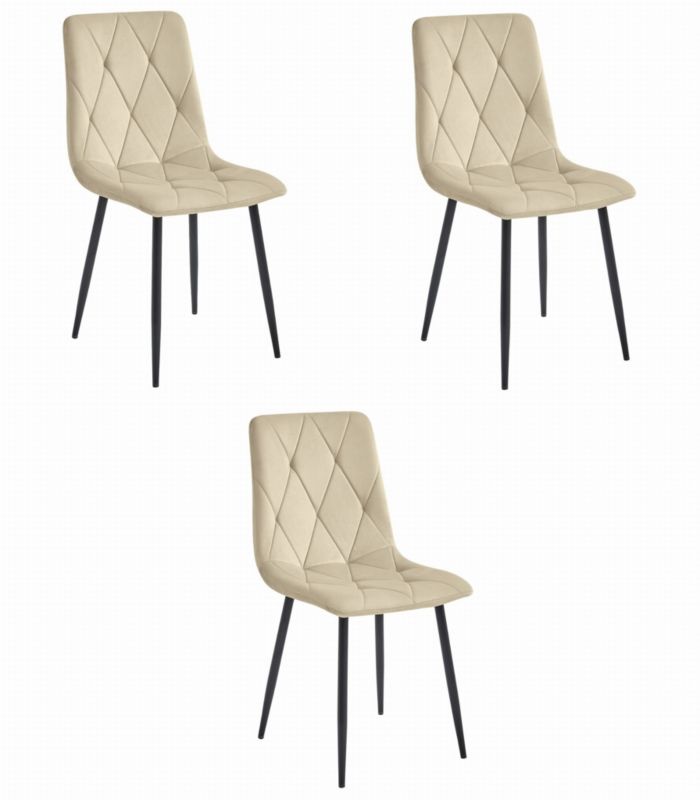 Krzesło EDANTI, jasny beż aksamit, nogi czarne 3 szt.