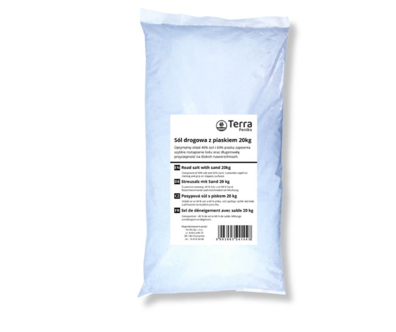 Sól drogowa Feniks z piaskiem 20 kg antypoślizgowa do posypywania dróg i chodników 1 szt.