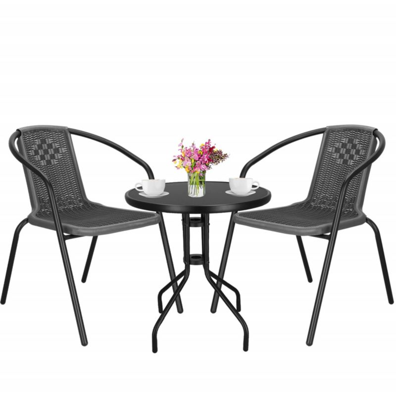 Zestaw mebli ogrodowych Springos stół okrągły i 2 krzesła metalowe czarno-szare 1 kpl.