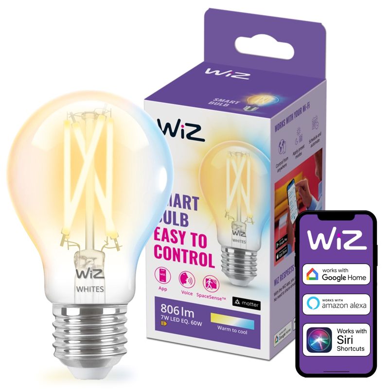 Żarówka LED WiZ E27 A60 7W 806lm 2700-6500K TW Filament Inteligentna Smart WiFi Bluetooth Aplikacja 1 szt.