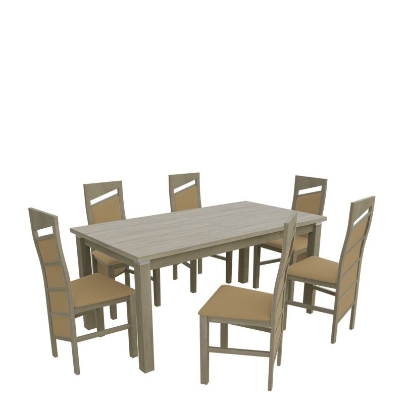 Zestaw RO48 MIRJAN 24 Stół rozkładany S18-L-S 80x160/200 + 6 krzeseł K61 dąb sonoma + piaskowy 1 kpl.