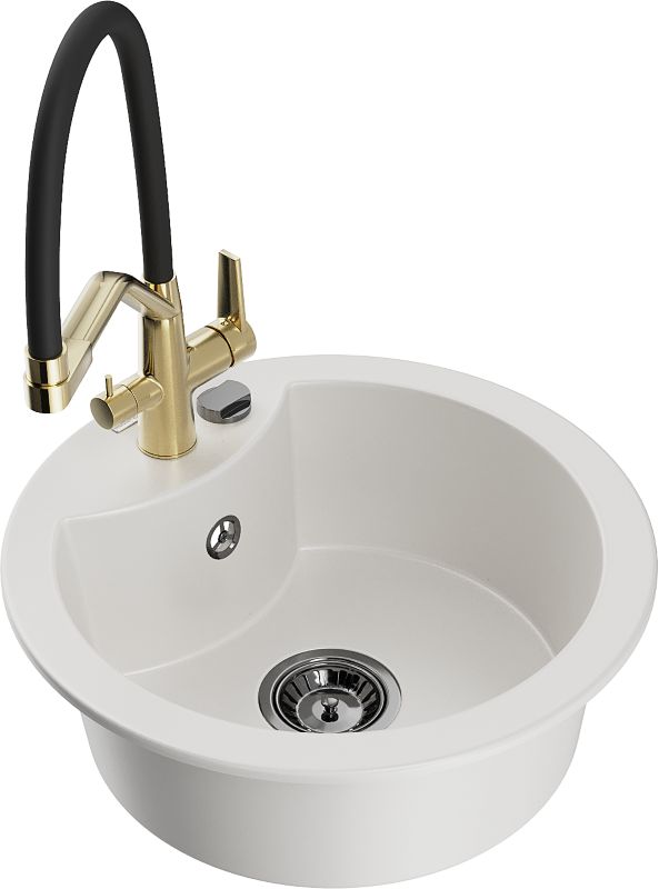 Zlewozmywak granitowy Mexen Diego 1-komorowy z baterią kuchenną Duo czarny - 6512-77-671701-70-B 1 szt.