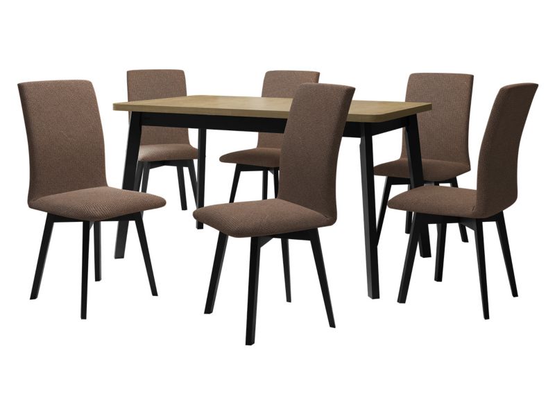 Zestaw DR24 MIRJAN 24 Stół rozkładany Oslo VI 80x140/180 + 6 krzeseł Luna 2 sonoma + czarny + brązowa tapicerka 1 kpl.