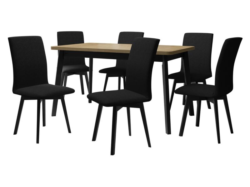 Zestaw DR24 MIRJAN 24 Stół rozkładany Oslo VI 80x140/180 + 6 krzeseł Luna 2 sonoma + czarny + czarna tapicerka 1 kpl.