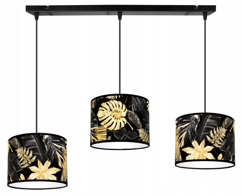 Lampa sufitowa wisząca Light Home LH Gold Flowers 3x E27 60W abażur kwiaty 20cm czarny/złoty 1szt.