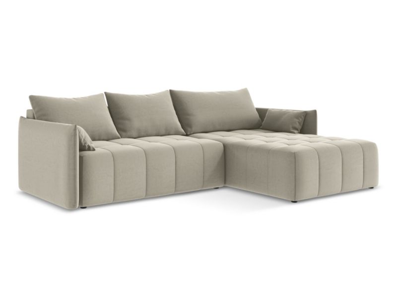 Narożnik prawostronny z funkcją spania LaMiaSofa BOLSENA z tkaniny welwetowej 260x180 cm perłowy 1 szt.