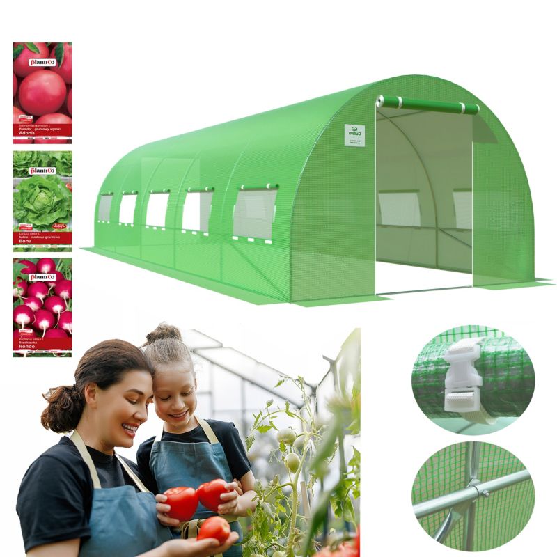 Tunel Ogrodowy Cultivo Foliowy Szklarnia 3x8x2 - 24m2 Zielony Podwójne Drzwi Uv4 1 szt
