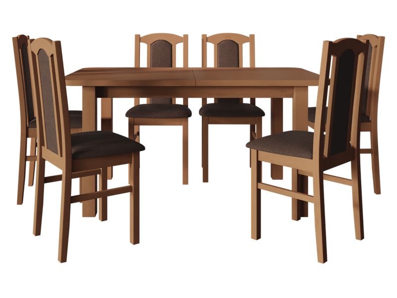 Zestaw DR06 MIRJAN 24 Stół rozkładany Wenus II L 80x140/180 + 6 krzeseł Bos 7 olcha + brązowa tapicerka 1 kpl.