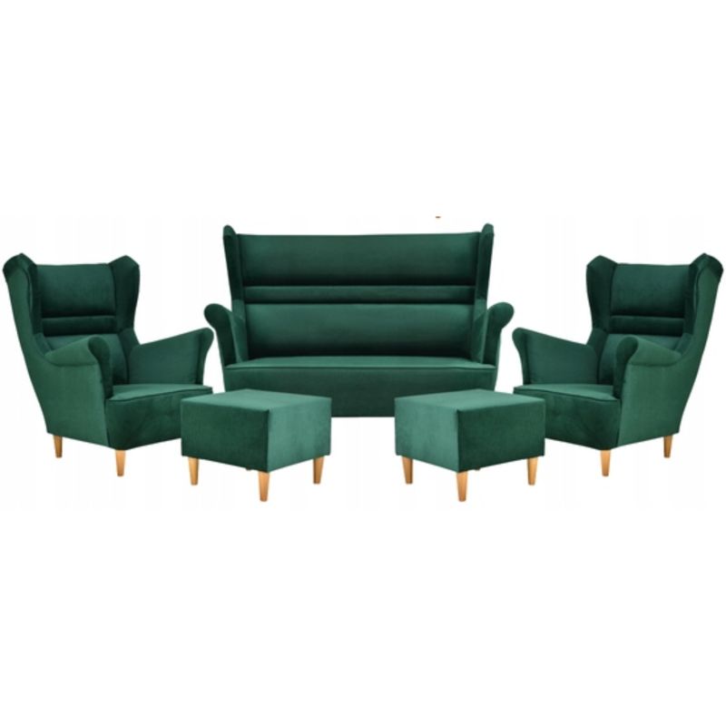 Zestaw wypoczynkowy uszak do salonu sofa fotele z podnóżkiem Family Meble Zoja zielony 1szt
