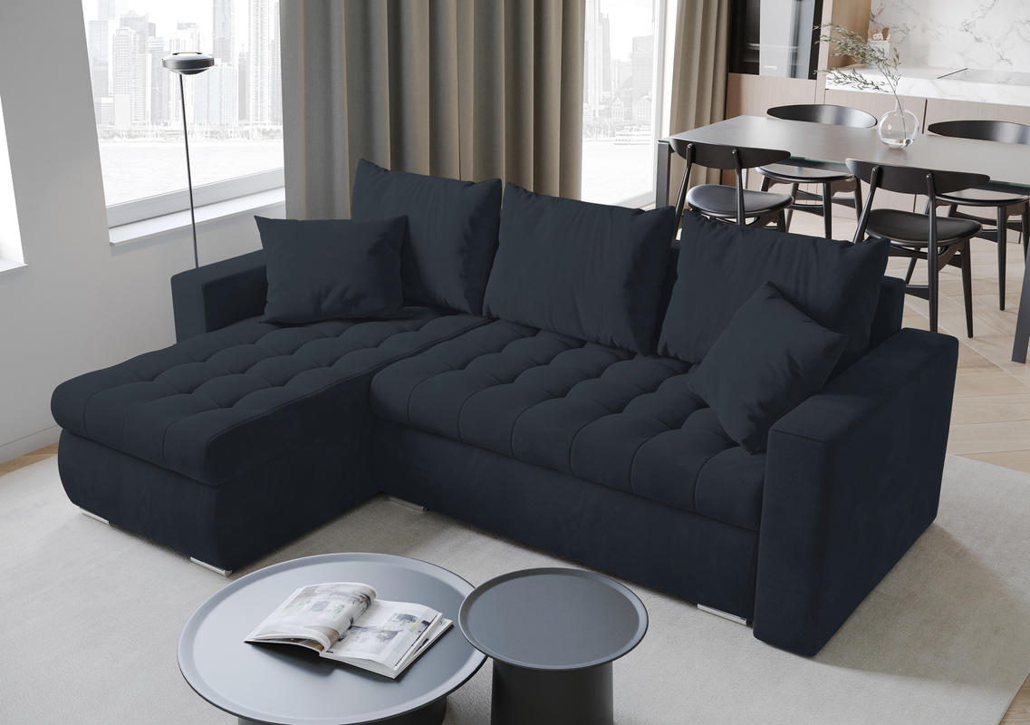 Grafitowy rozkładany narożnik do salonu LUIS pojemnik na pościel