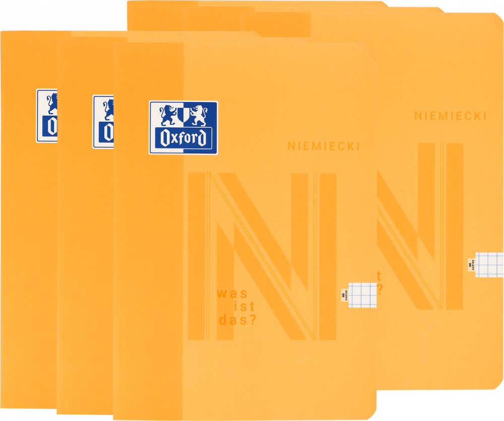 6x Zeszyt przedmiotowy w kratkę Oxford J. Niemiecki, A5, miękka oprawa, 60 kartek, żółty