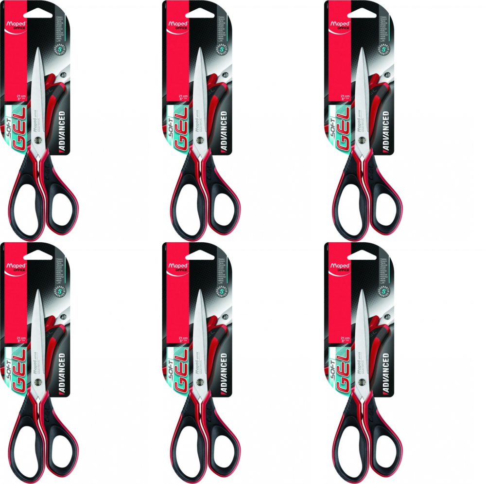 6x Nożyczki Maped Advanced Gel, 21cm, czerwono- czarny