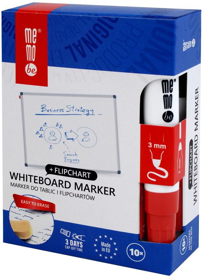 10x Marker suchościeralny/do flipchartów MemoBe MM350, okrągła, 1-3mm, czerwony