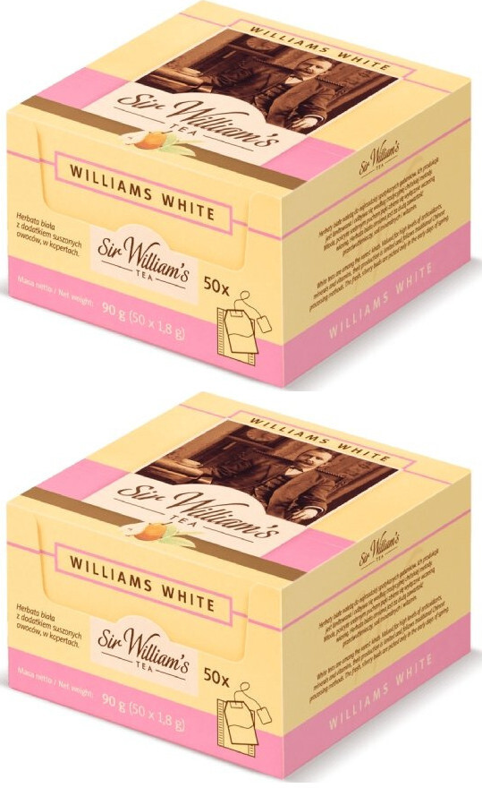 2x Herbata biała smakowa w kopertach Sir William's Tea Williams White, gruszka, 50 sztuk x 1.8g