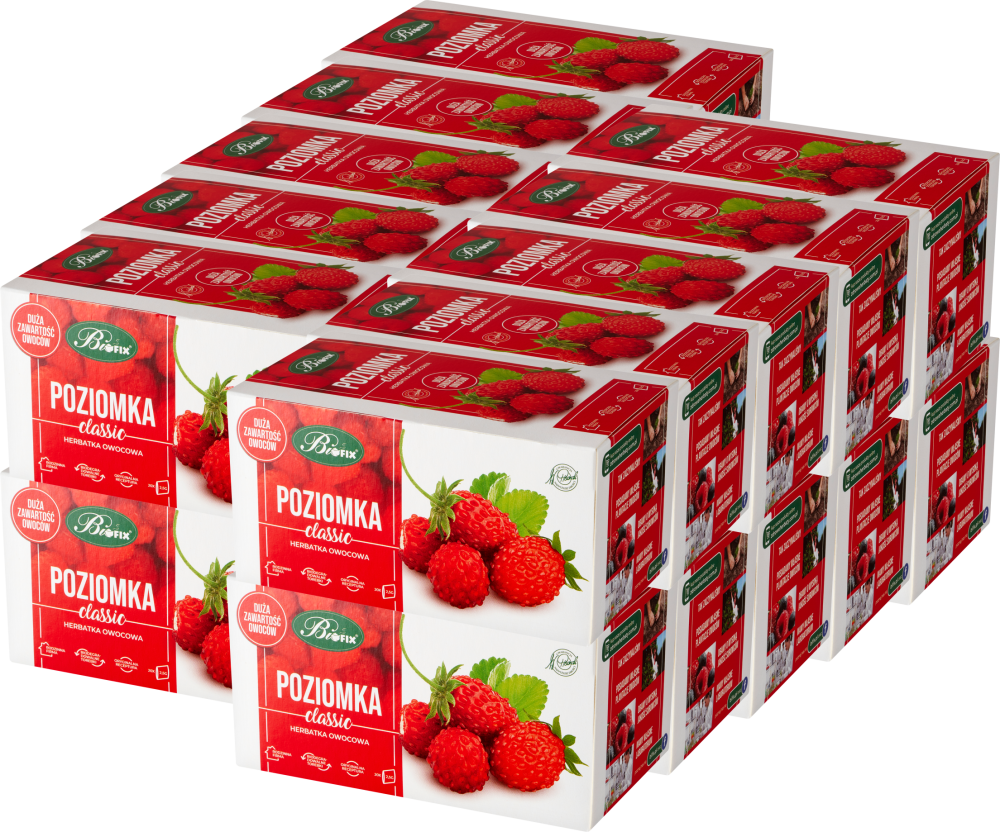20x Herbata owocowa w torebkach BiFix Classic, poziomka, 20 sztuk x 2.5g