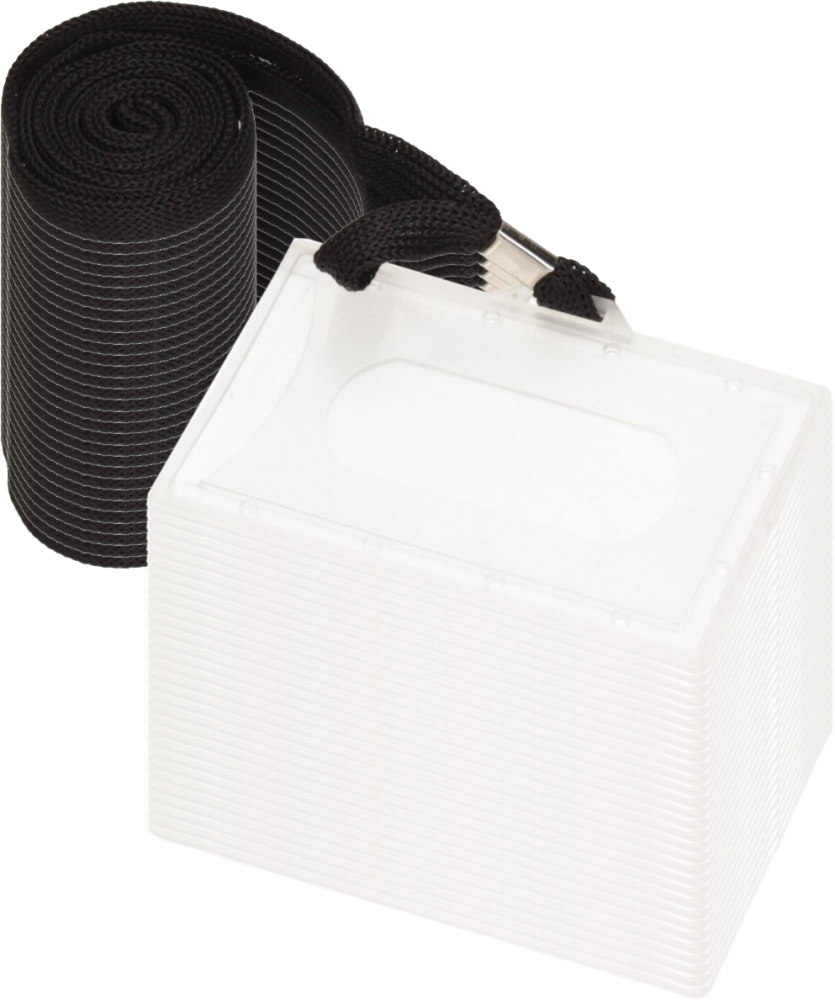 50x holder do identyfikatorów Argo, z czarną taśmą o szerokości 8mm, 92x59mm, przezroczysty