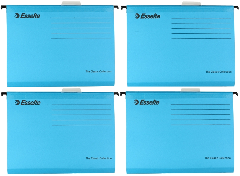 4x teczka zawieszana kartonowa Esselte Classic, z wąsem skoroszytowym, A4, 330x245mm, 210g/m2, niebieski
