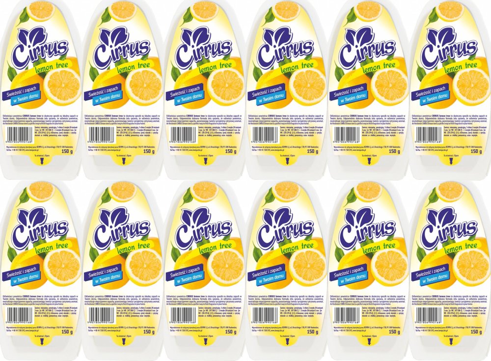 12x Odświeżacz powietrza Cirrus, lemon tree, żel, 150g