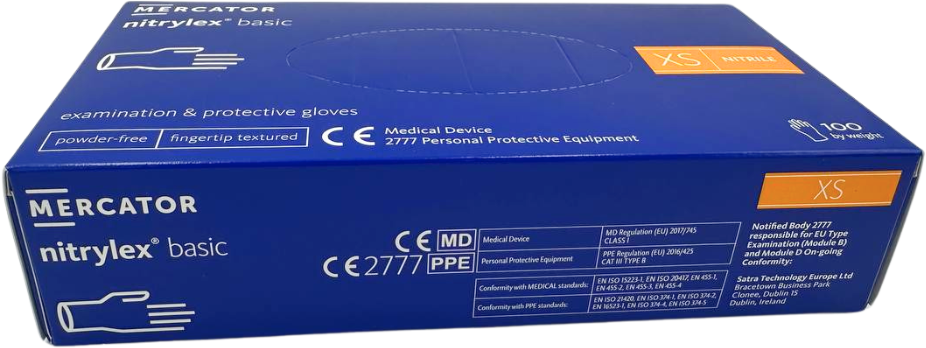 Rękawiczki nitrylowe jenorazowe Nitrylex Basic, bezpudrowe, rozmiar XS, 100 sztuk, ciemnoniebieski