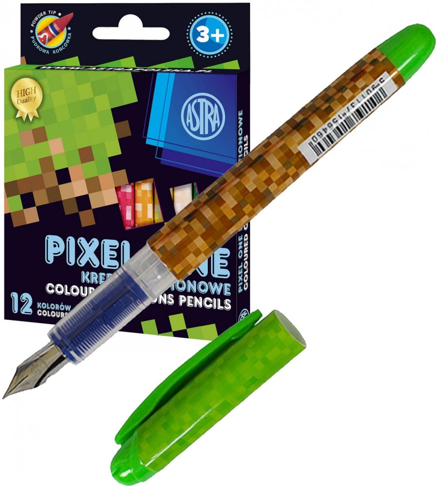 Zestaw: Kredki grafionowe okrągłe Astrakids Pixel One, 12 sztuk, mix kolorów + Pióro wieczne Astrapen Pixel One