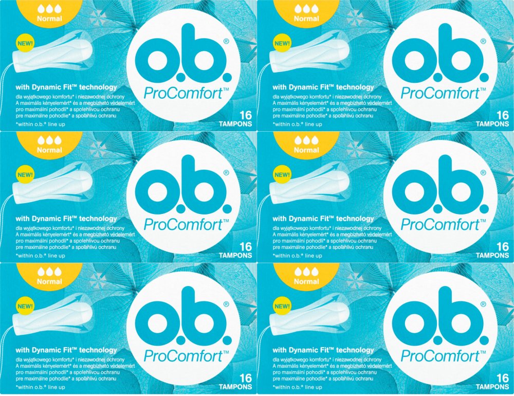 6x Tampony OB ProComfort, rozmiar Normal, 16 sztuk
