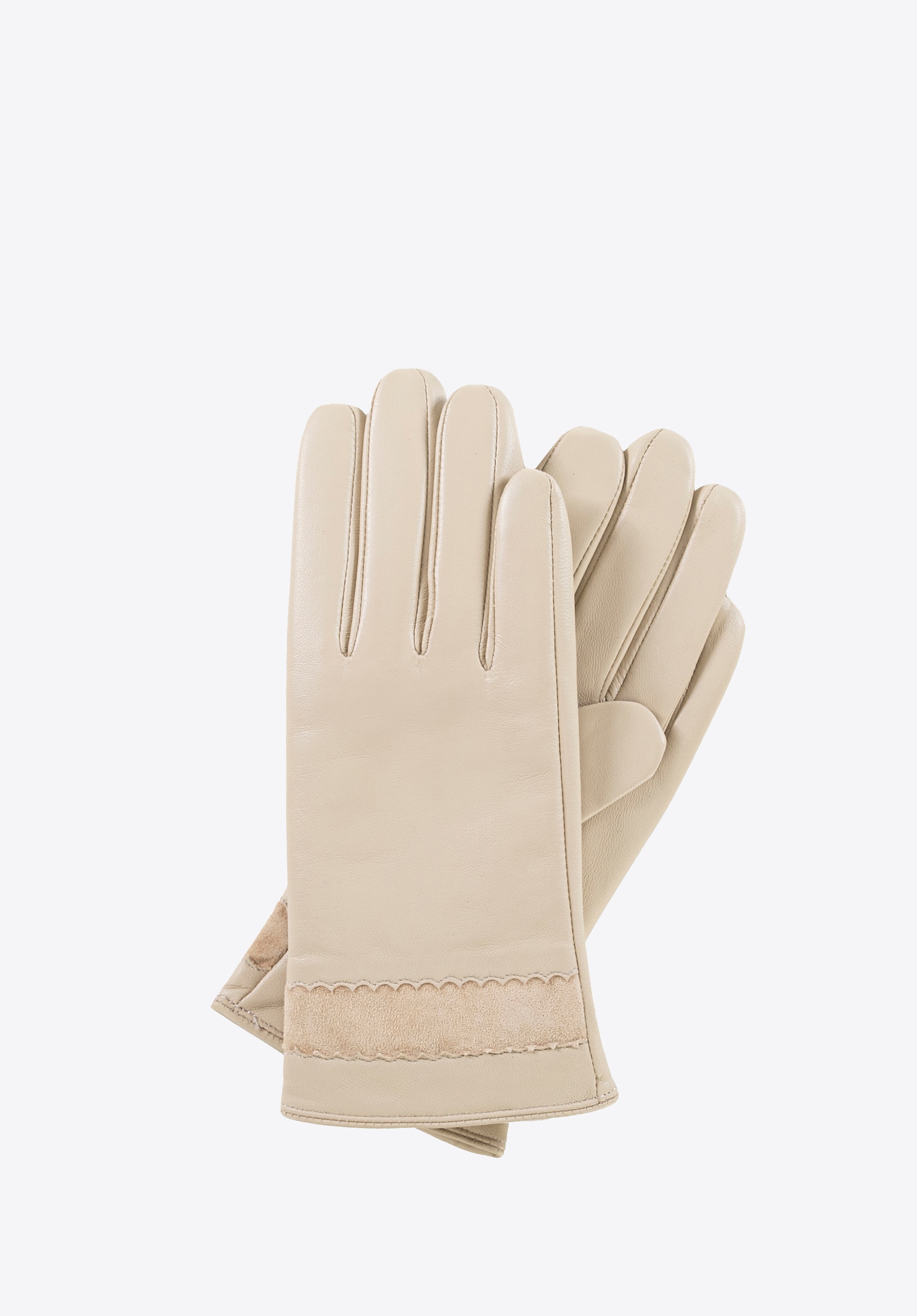 Skórzane rękawiczki damskie ocieplane kremowe