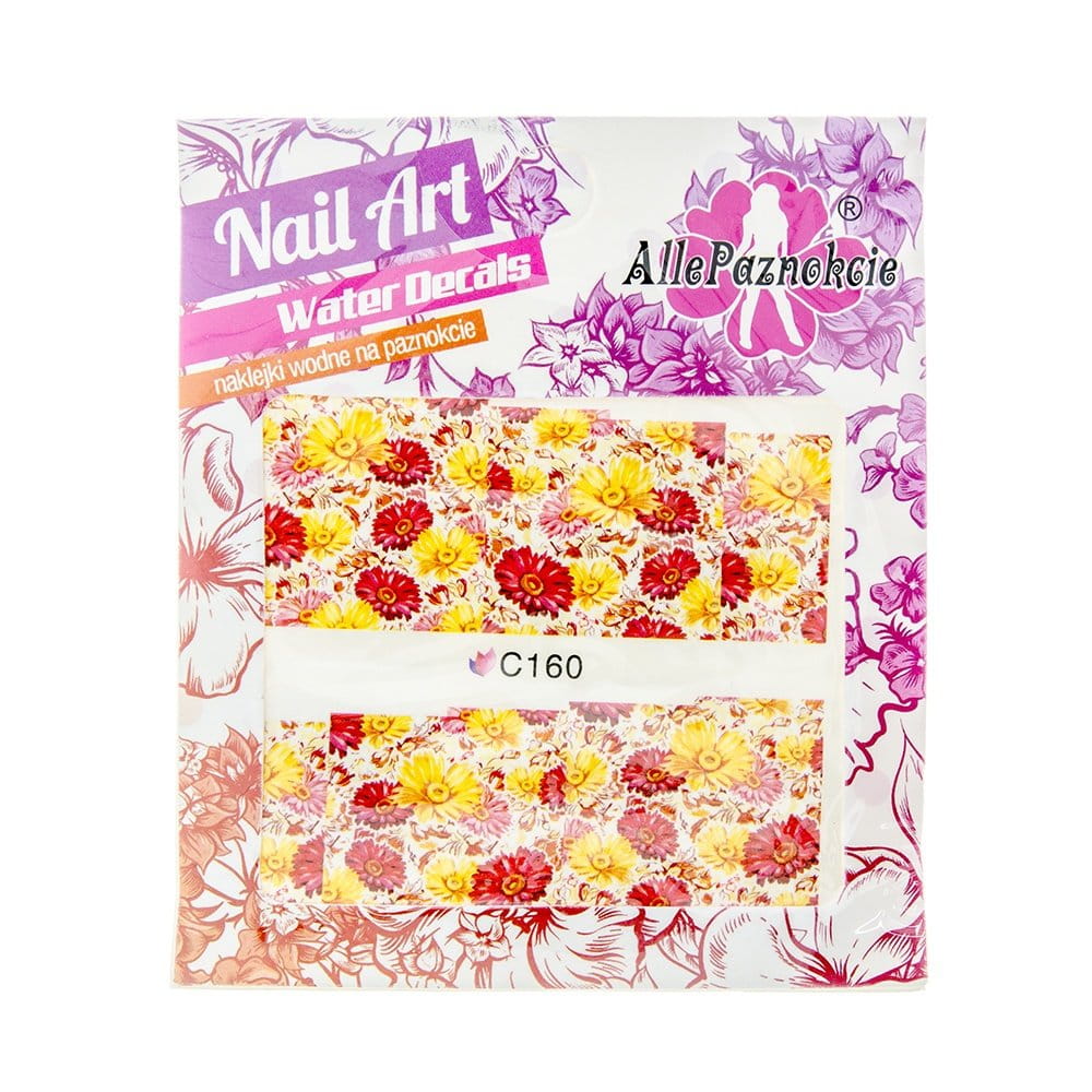 Naklejki wodne do paznokci arkusz 7 x 6,5 cm na 10 palców Nr c160