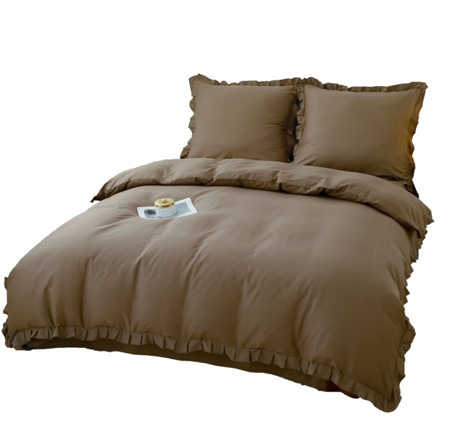 Pościel bawełna satynowa z falbanką 140x200 - wz. latte