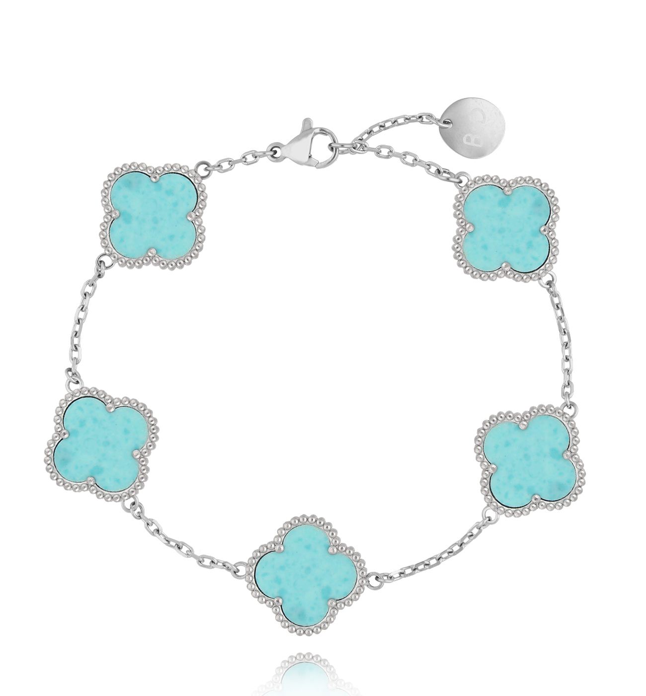 Bransoletka z turkusowymi koniczynkami Clovers BSY0106 - By Dziubeka