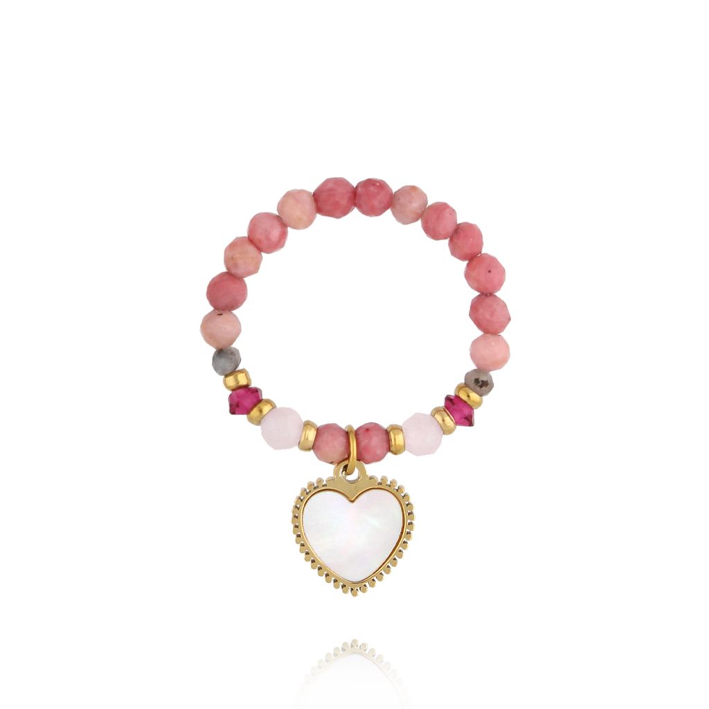 Pierścionek z rodochrozytami i serduszkiem PTW0475