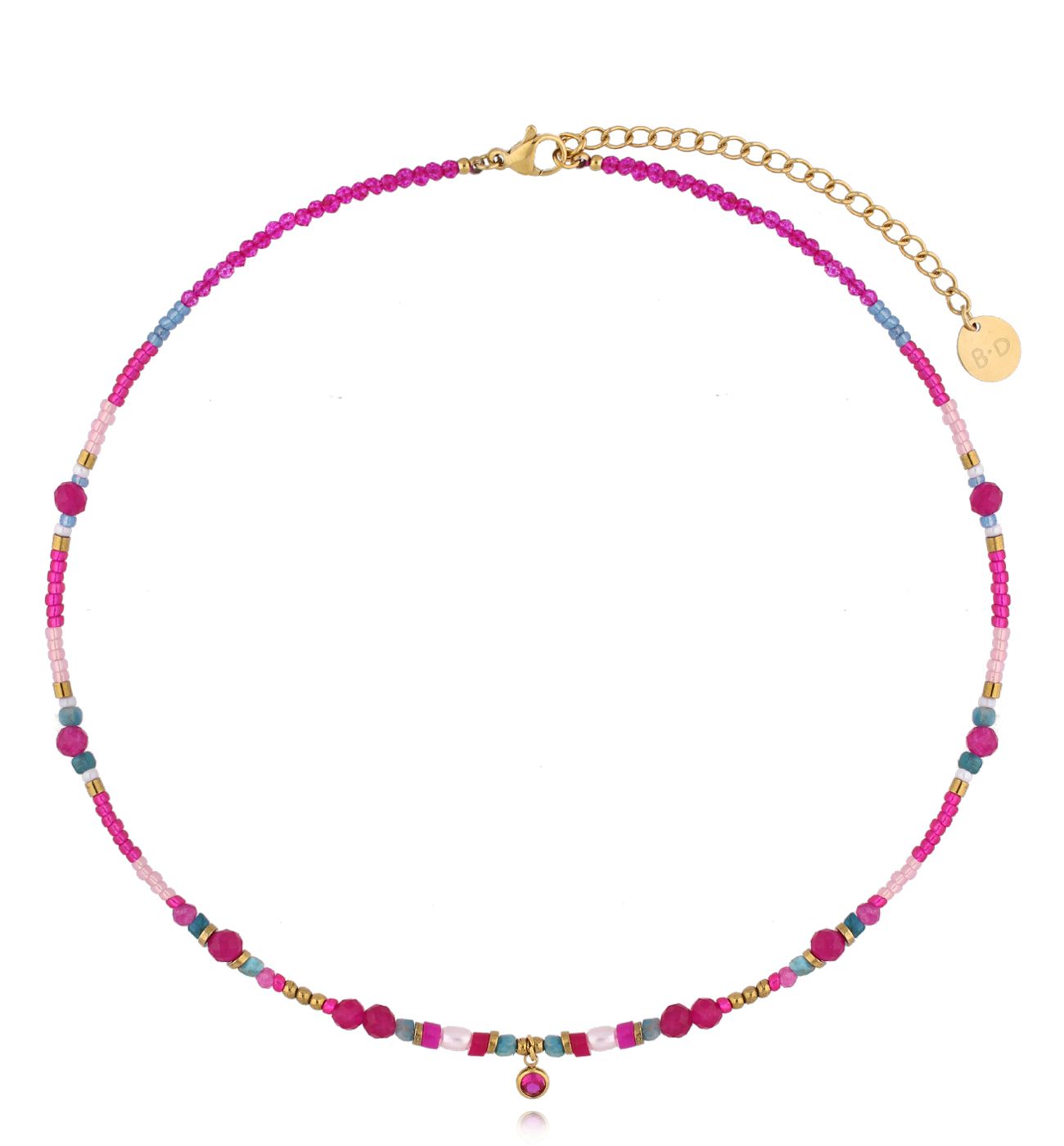 Naszyjnik fuksjowy z apatytami i jadeitami Luxe NTW1307