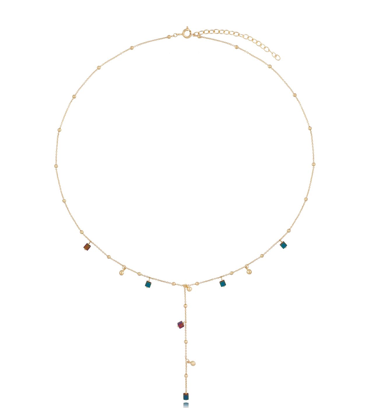 Naszyjnik pozłacany z krawatką i hematytami Cubes NSE0114