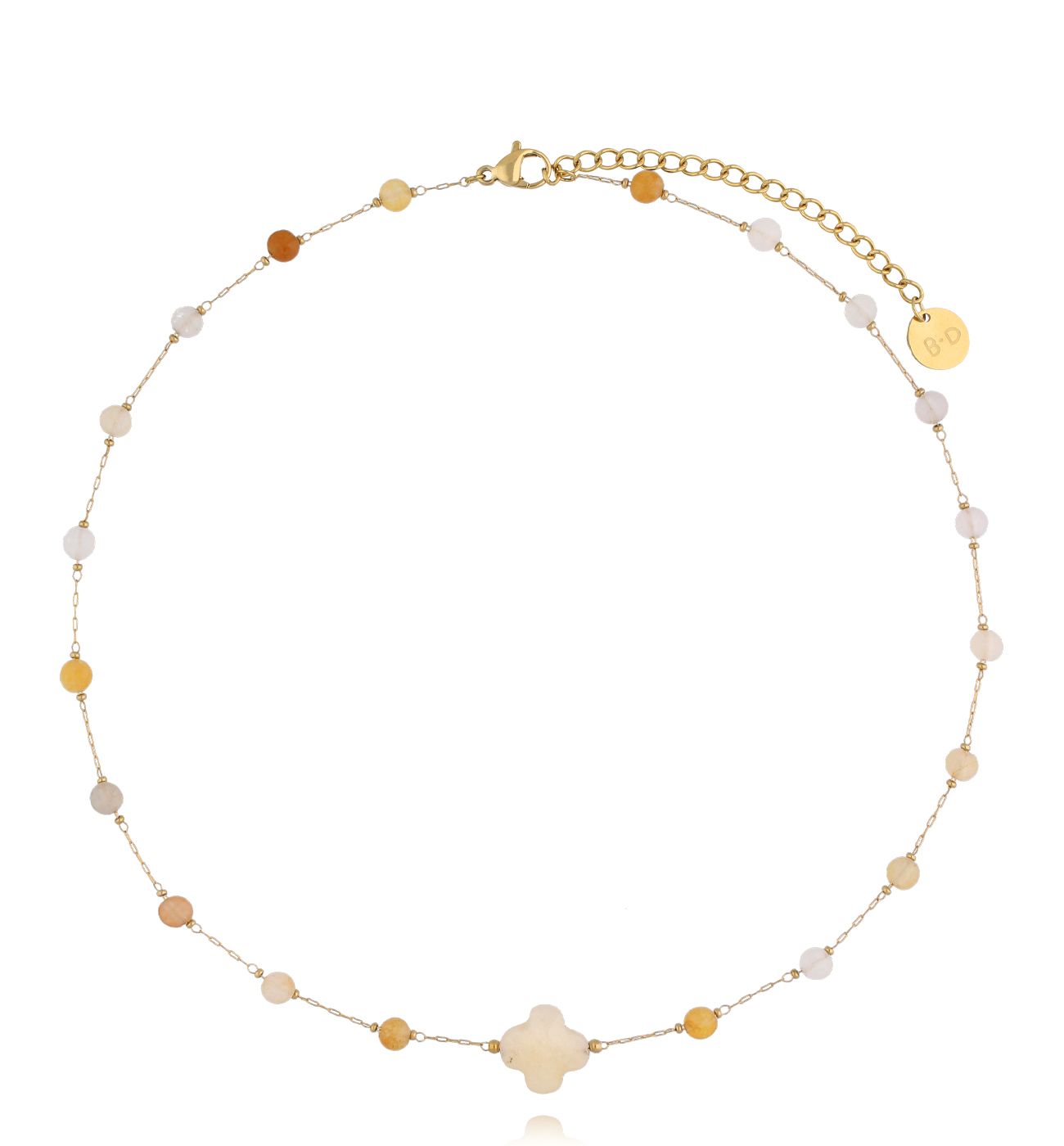 Naszyjnik z koniczynką i kamieniami słonecznymi - By Dziubeka