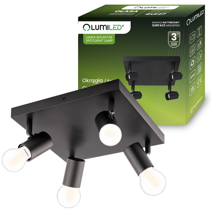 Lampa Sufitowa Lumiled Plafon Spot Tuba Reflektor Oprawa Halogenowa 4x E27 1 szt.