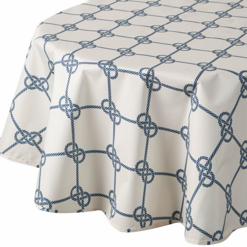 Obrus ogrodowy GARDEN/17E Eurofirany 150 cm okrągły biało niebieski wodoodporny w stylu marynistycznym 1 szt.