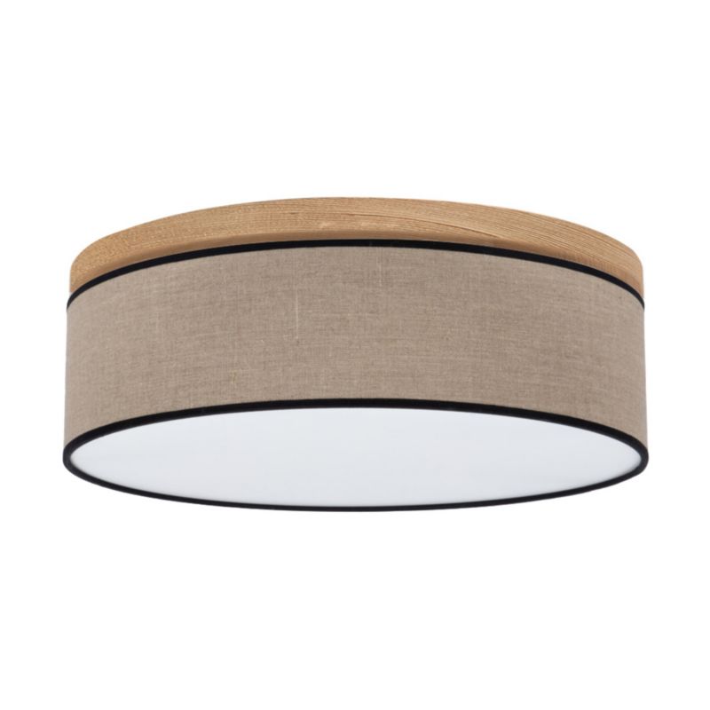 Drewniana Lampa Sufitowa SPOT Light 1xLED 18W Drewno Sosnowe Brązowe z Beżowo Czarnym Lnem, 1 szt.