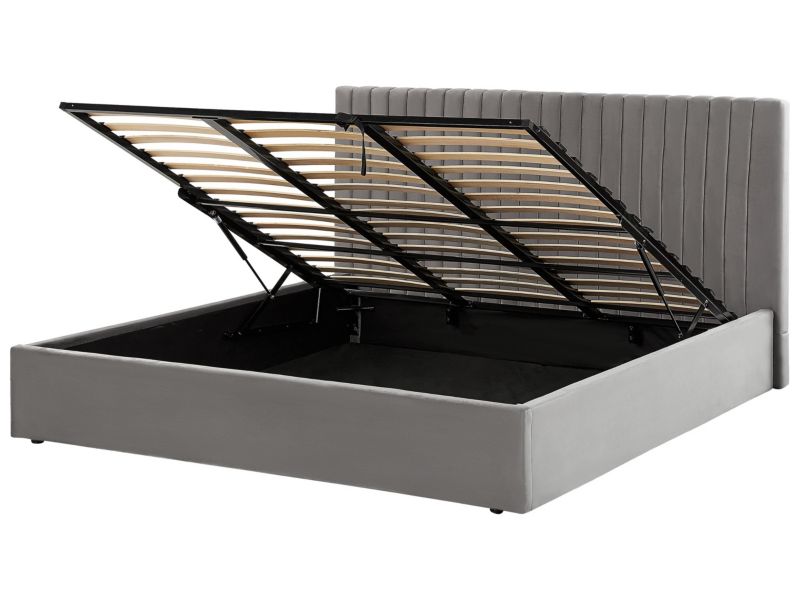 Łóżko ze schowkiem Vion 180 x 200 cm Welur Szary 1 szt.