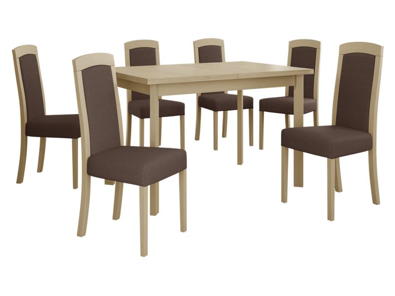 Zestaw DR26 MIRJAN 24 Stół rozkładany Max V P 80x120/150 + 6 krzeseł Roma 7 sonoma + brązowa tapicerka 1 kpl.