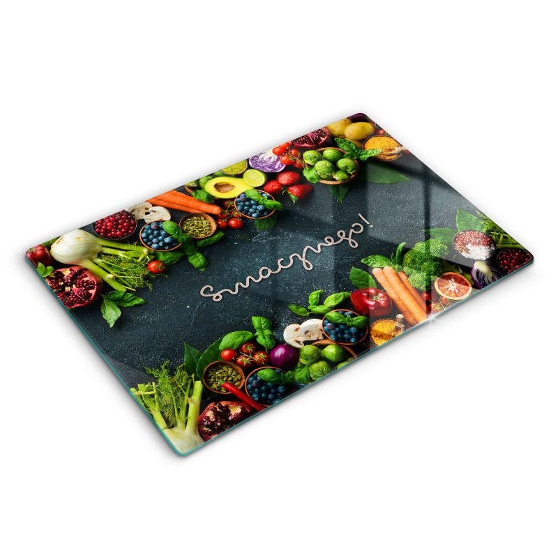 Szklana deska do krojenia Wallfluent 80x52 cm Owoce i Warzywa, Smacznego 1 szt.