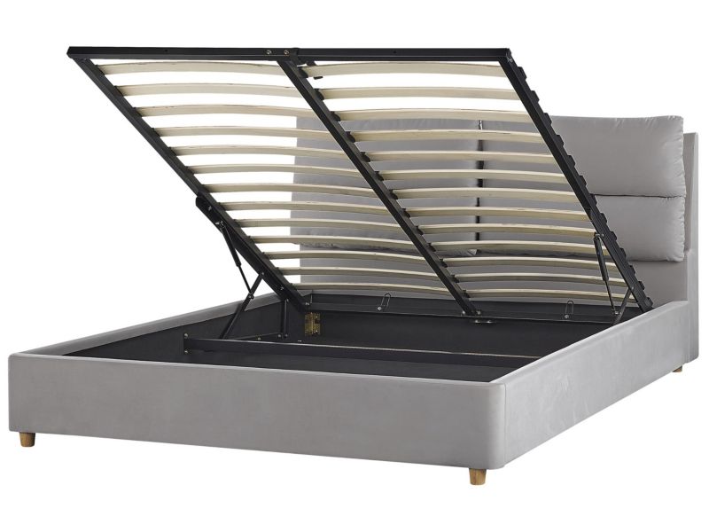 Łóżko z pojemnikiem welurowe 160 x 200 cm jasnoszare Batilly 1 szt.